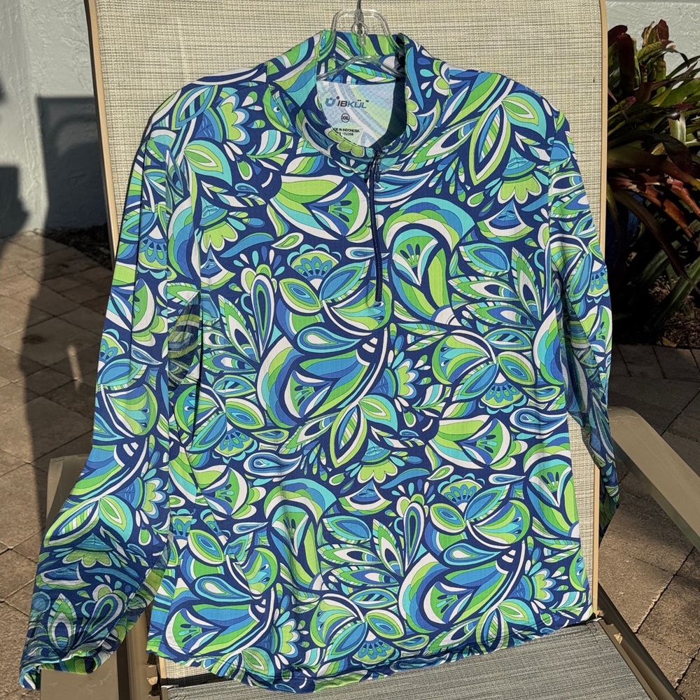 IBKUL Blue and Green Paisley Long Sleeve Top